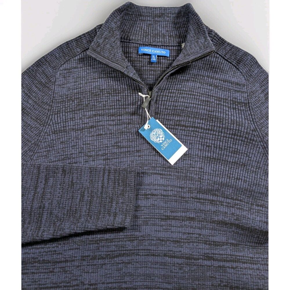 Vince Camuto Men XL Navy Black Melange 1/4 Zip Sweater Pullover Mock Neck